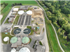 Aerial of wastewater treatment building construction in progress
