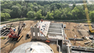 Aerial of wastewater treatment building construction in progress