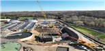 Aerial of wastewater treatment building construction in progress