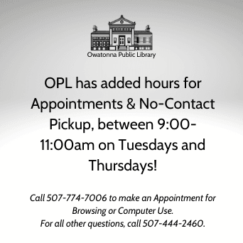 OPL has added hours for Appointments and No-Contact Pickup