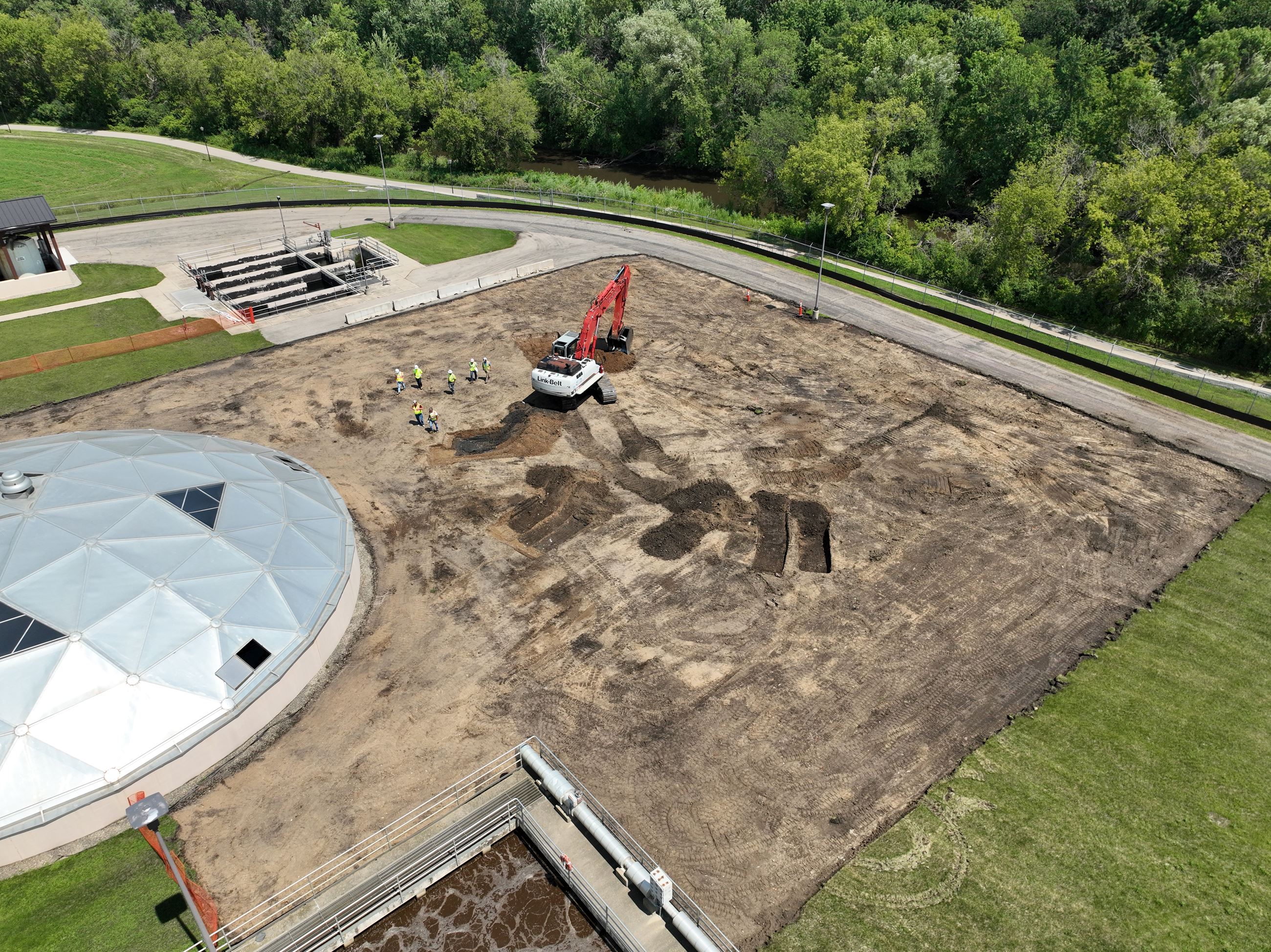 Aerial of beginning of excavation for the wastewater treatment facility expansion