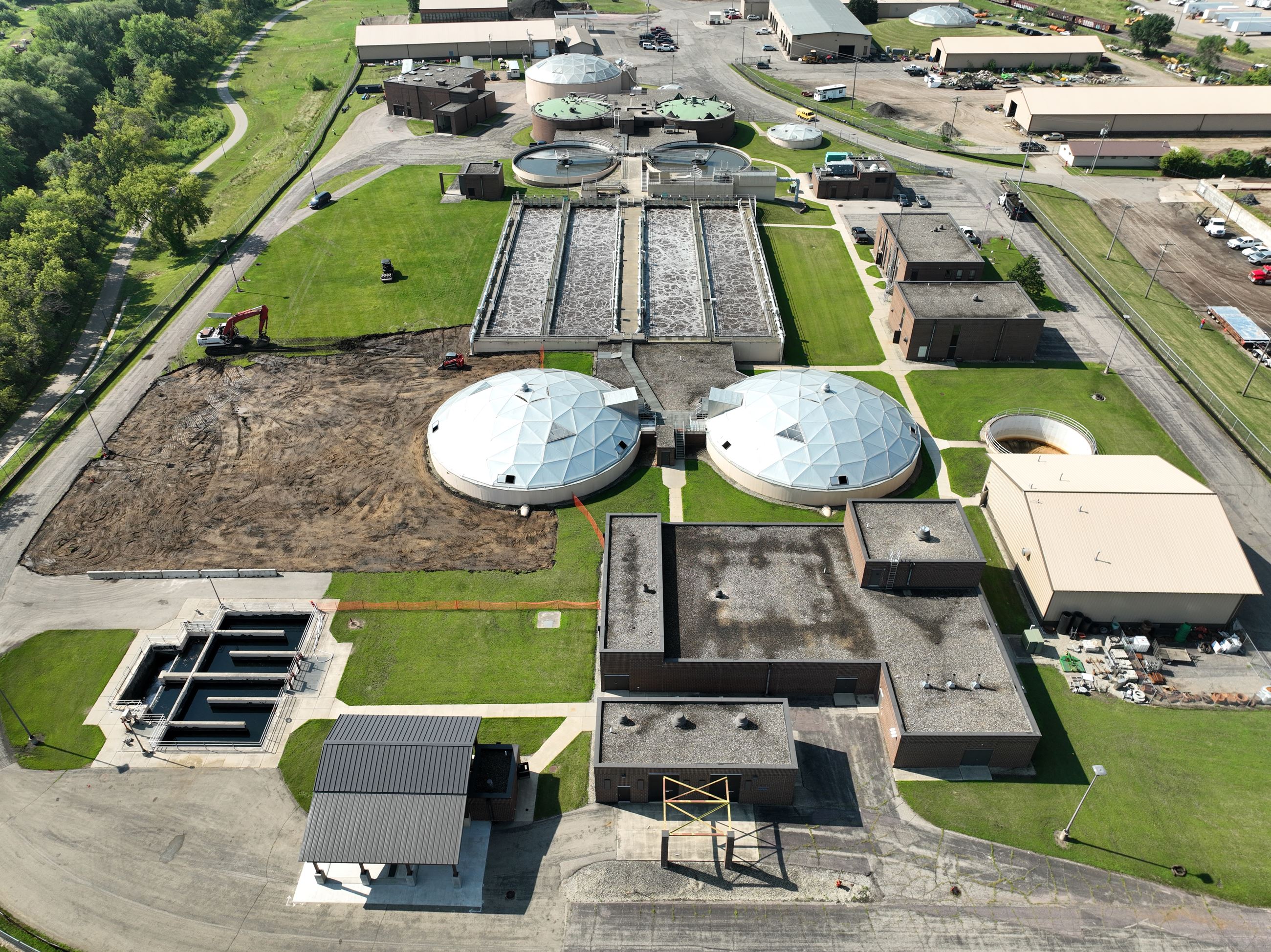 Aerial of wastewater treatment facility in early construction
